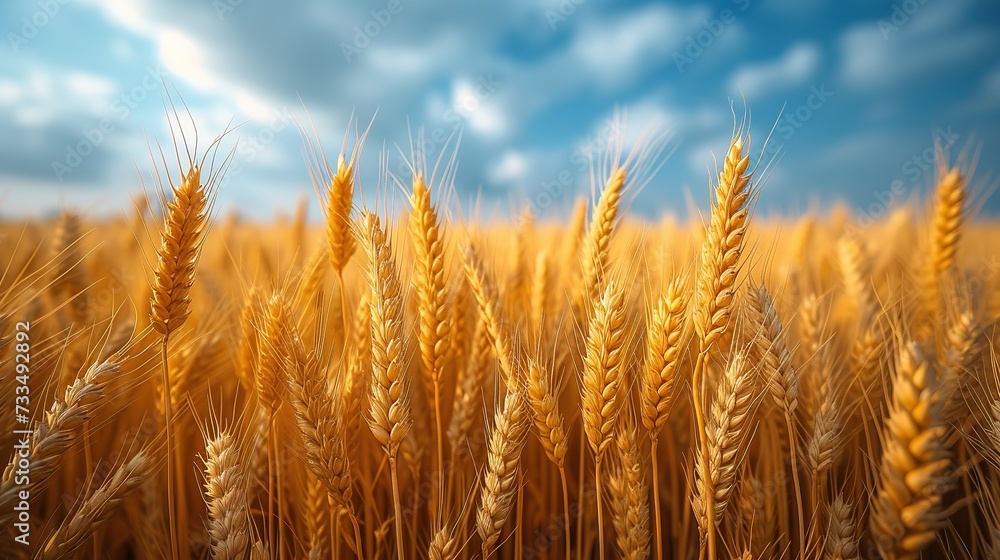 Fototapeta premium wheat field in golden sunlight, in the style of light orange and azure