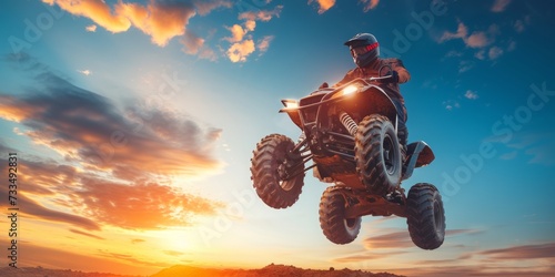 A Daring ATV Rider Conquers the Sandy Terrain, Kicking Up a Storm of Dust and Adrenaline, Generative AI
