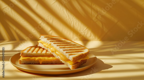 Grilled Cheese Sandwich Day  background with palm shadow on the wall and copy space - AI Generated photo