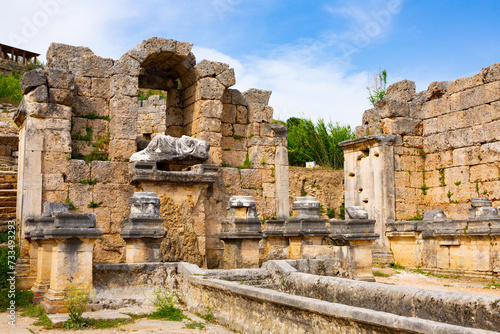 Scenic ruins of the nymphaeum (nymphaion) in Perge (Perga) at Antalya Province, Turkey. photo
