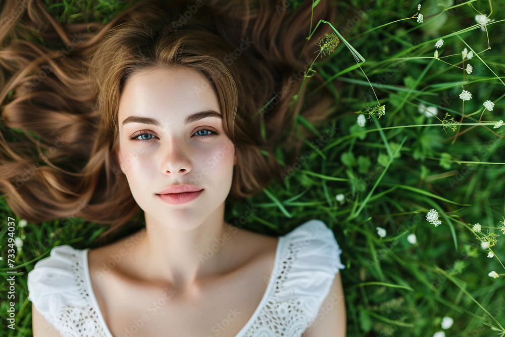 portrait of a girl lying on the grass portrait of a girl lying on the grass