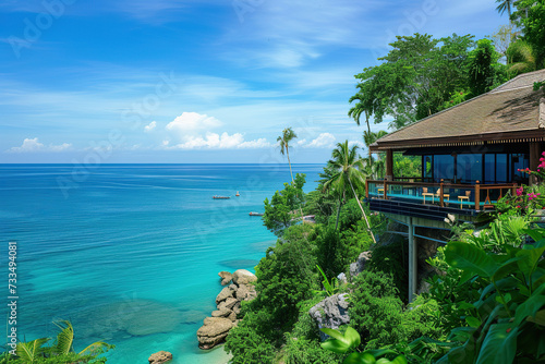 resort hotel on the shores of the tropical ocean