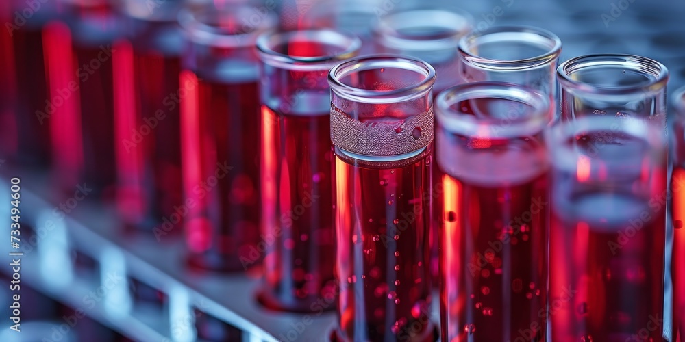 Test Tubes Filled with Bubbling Red Liquid in a Science Laboratory ...
