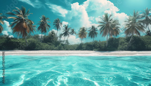 Tropical Paradise with Clear Turquoise Water and Palm Trees