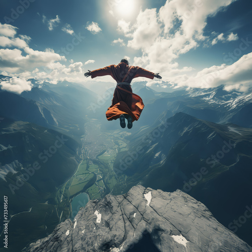 a bungee jumping monk. Generative AI 