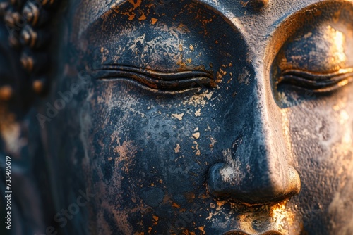 Buddhas serene face symbolizes spiritual enlightenment  peace  and Zen.