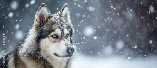 Stunning Portrait of a Young Alaskan Malamute in the Snow: An Enchanting Glimpse into the Majestic World of the Portrait, Young Alaskan Malamute, Snow