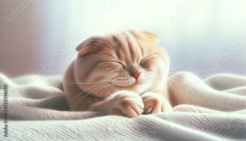 柔らかい毛布に包まれて気持ち良く寝る猫