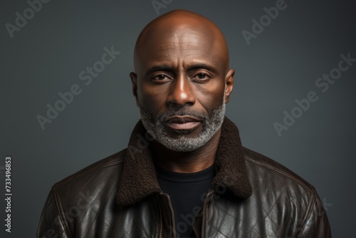 Portrait of an African-American man in a leather jacket.