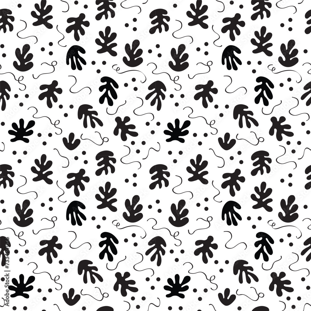 Black abstract modern shapes leaves with dots pattern on white background design element template