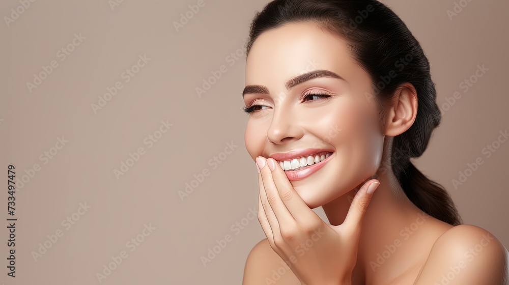Beauty face woman natural healthy cosmetic skin pure sresh beautiful female happy smile portrait manicure hand Beauty face woman natural healthy cosmetic skin pure sresh beautiful female happy smile portrait manicure hand