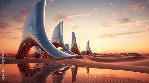 A desert with futuristic buildings. Generative AI. © serg3d