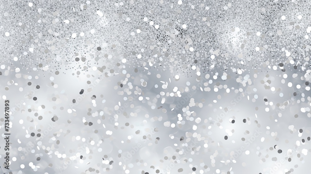 Elegant silver white glitter sparkle confetti background for happy birthday party invite, Christmas advert, winter snow, icy frost, glam gray poster,