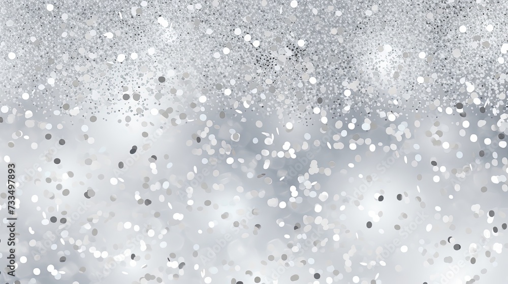 Obraz premium Elegant silver white glitter sparkle confetti background for happy birthday party invite, Christmas advert, winter snow, icy frost, glam gray poster,
