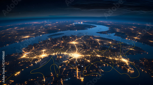 Radiant Night Vignette of the Earth from Space - Continental Cities Illuminated in Tranquil Darkness