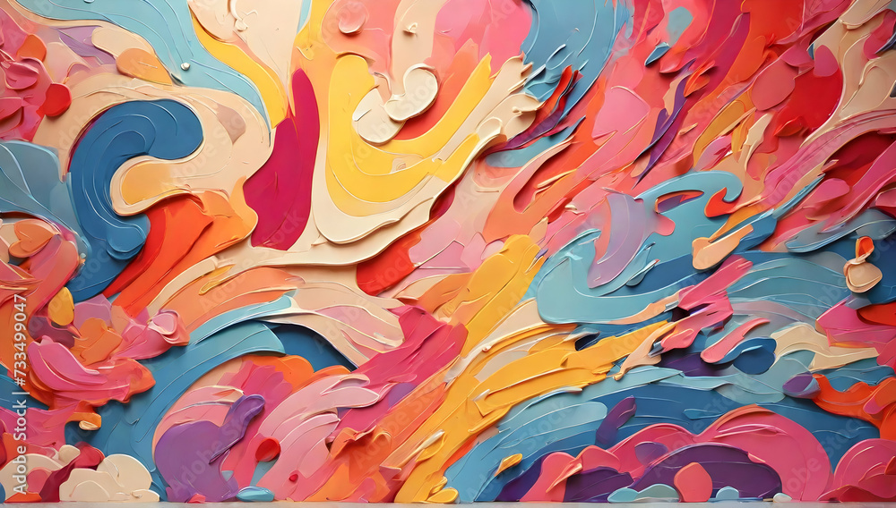 Fototapeta premium Colorful background in cartoon art style. Watercolor wavy abstract colorful pattern.