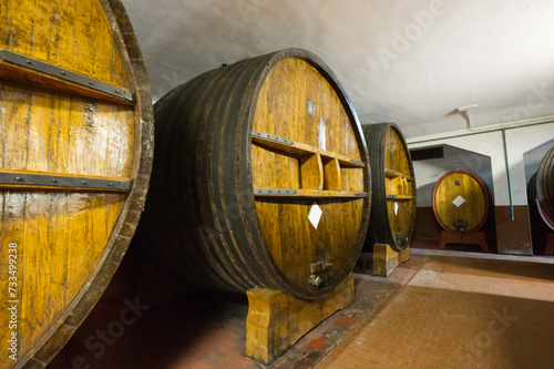 wine barrels in cellar Azienda Sella & Mosca, Alghero, SS, Sardegna, Italy photo