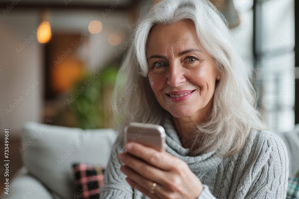 elderly woman writes a message on a smartphone elderly woman writes a message on a smartphone