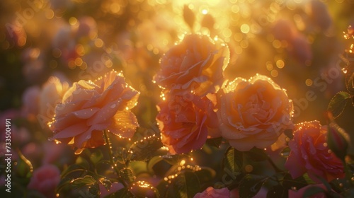 Dew-Sprinkled Roses at Sunrise, Vivid Colors in Morning's Gentle Glow
