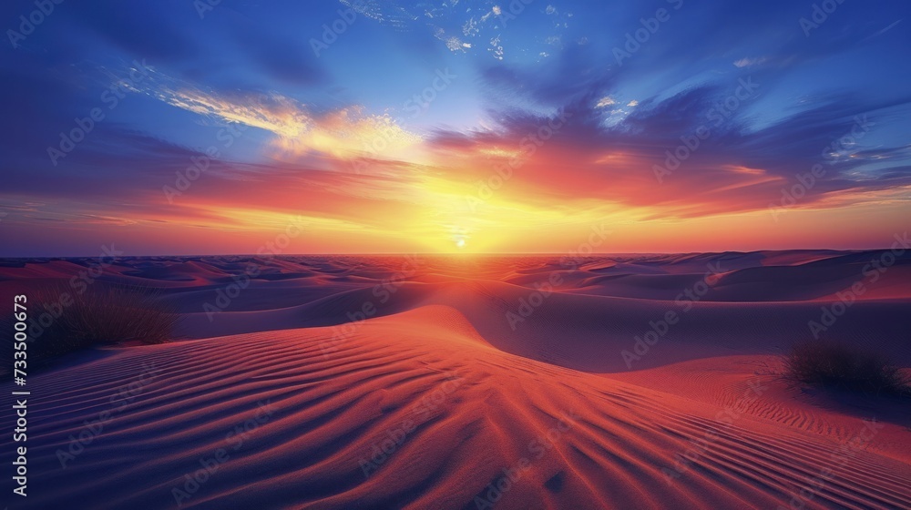 Stunning Desert Sunset, Colorful Skies and Shadowed Terrains