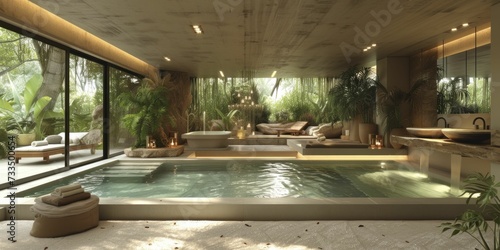 Luxury Spa Retreat, Peaceful Ambience with Natural Elements and Soft Lighting © Kanisorn