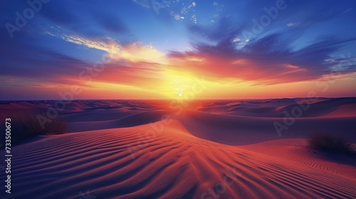 Stunning Desert Sunset, Colorful Skies and Shadowed Terrains © Kanisorn