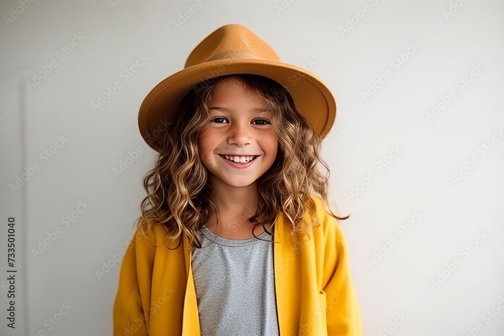 Portrait of a cute little girl in yellow raincoat and hat Portrait of a cute little girl in yellow raincoat and hat