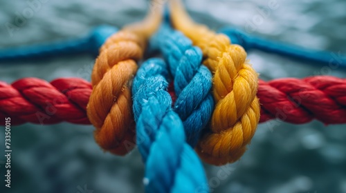 Team rope diverse strength connect partnership together teamwork unity communicate support. Strong diverse network rope team concept integrate braid color background cooperation empower power. Join