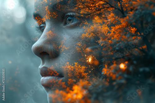 A conceptual photograph with AI-applied double exposure, merging elements seamlessly to convey a deeper narrative. Concept of AI-driven double exposure storytelling. Generative Ai.