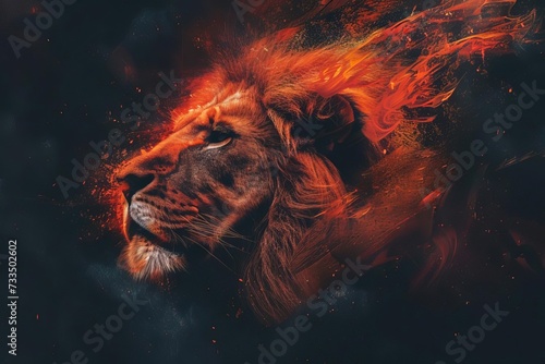 Fire lion portrait Blending the majestic beauty of a lion with the dynamic and powerful element of fire Creating a striking and symbolic image
