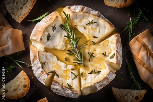 Baked camembert cheese, top view