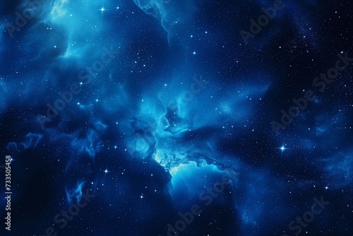 Vibrant Blue Nebula Background with Stars and Cosmic Dust in Deep Outer Space