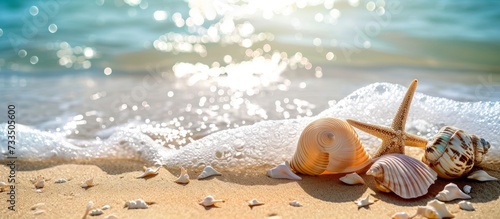 Serene Seashells on Sandy Summer Beach Background