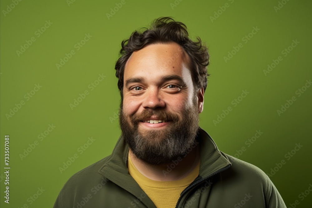 Portrait of a happy man with a beard on a green background Portrait of a happy man with a beard on a green background