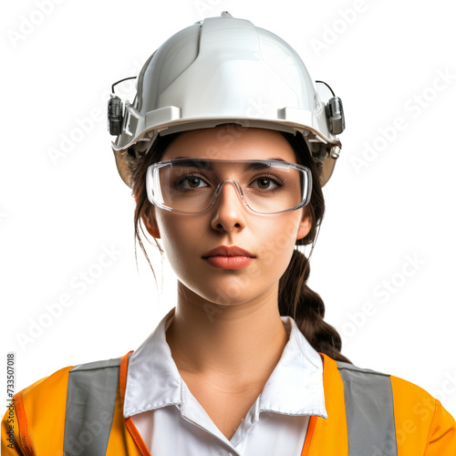 Portrait woman engineer isolated on transparent background, cut out, png