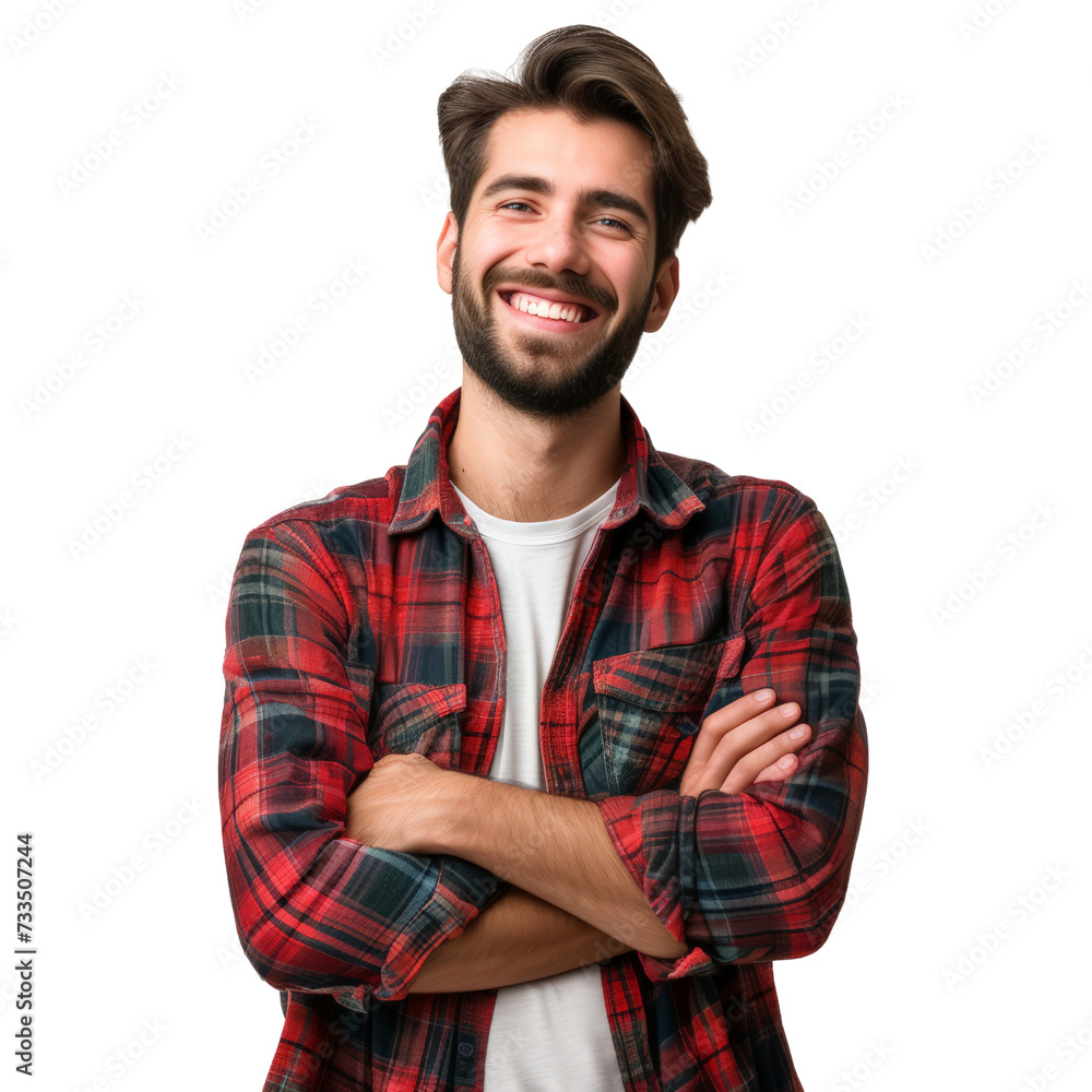 Young handsome man smiling and cross your arms over chest, isolated on transparent background, cut out, png Young handsome man smiling and cross your arms over chest, isolated on transparent background, cut out, png