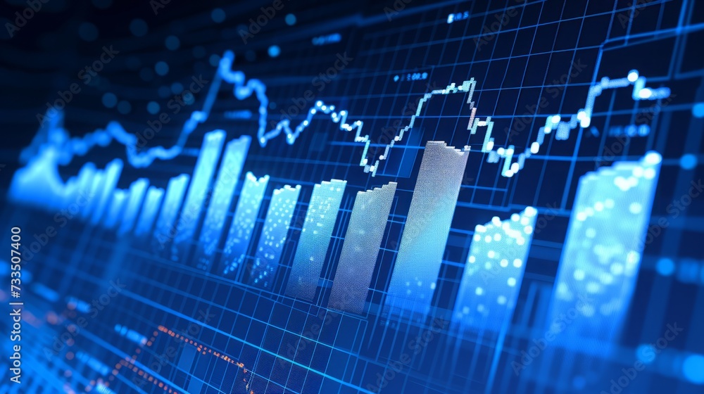 Blue charts and graphs with stock market data, charts with financial market information, Blue charts and graphs with stock market data, charts with financial market information,