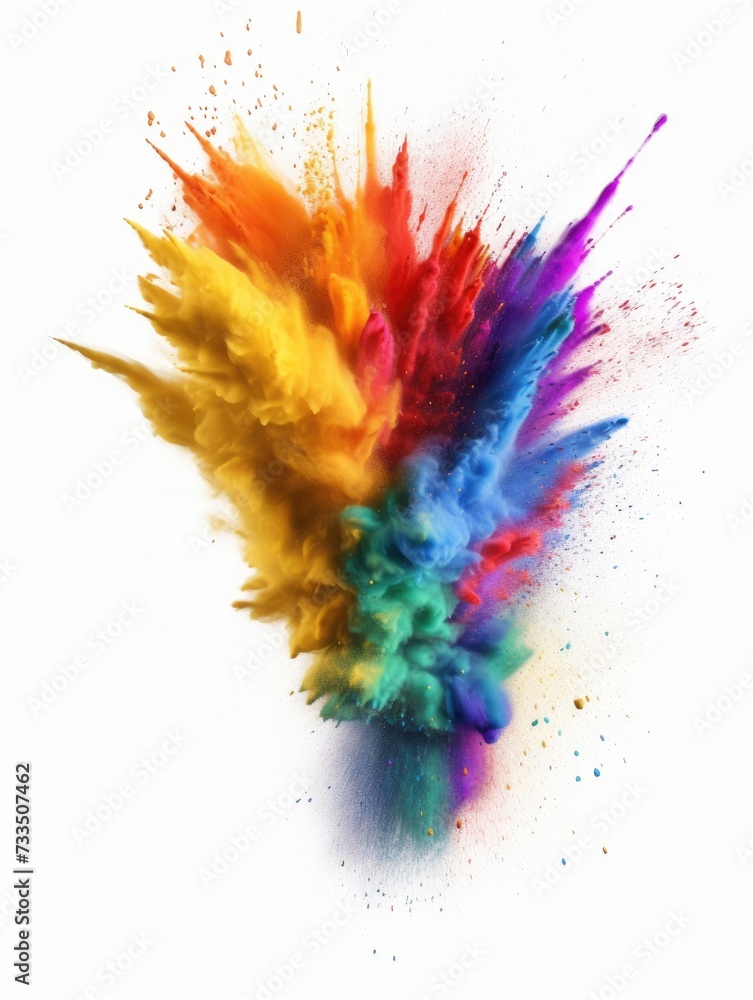Colorful powder explosion on a white background.