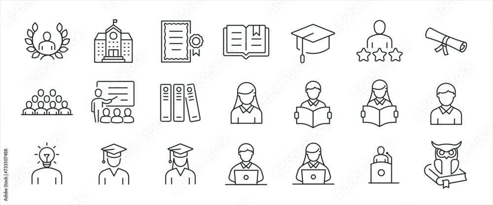 Student thin line icons. Editable stroke. For website marketing design, logo, app, template, ui, etc. Vector illustration. Student thin line icons. Editable stroke. For website marketing design, logo, app, template, ui, etc. Vector illustration.