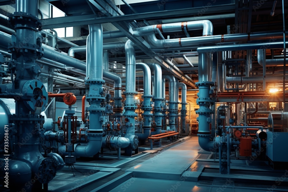 An intricate industrial scene featuring a fluid filling station, with a complex network of pipes, valves, and tanks against a backdrop of steel structures An intricate industrial scene featuring a fluid filling station, with a complex network of pipes, valves, and tanks against a backdrop of steel structures