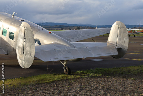 Beechcraft 18 tail assembly showing elevator trim tabs