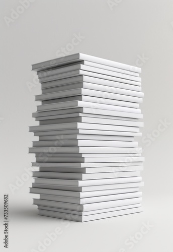 A stack of white books on a white background.