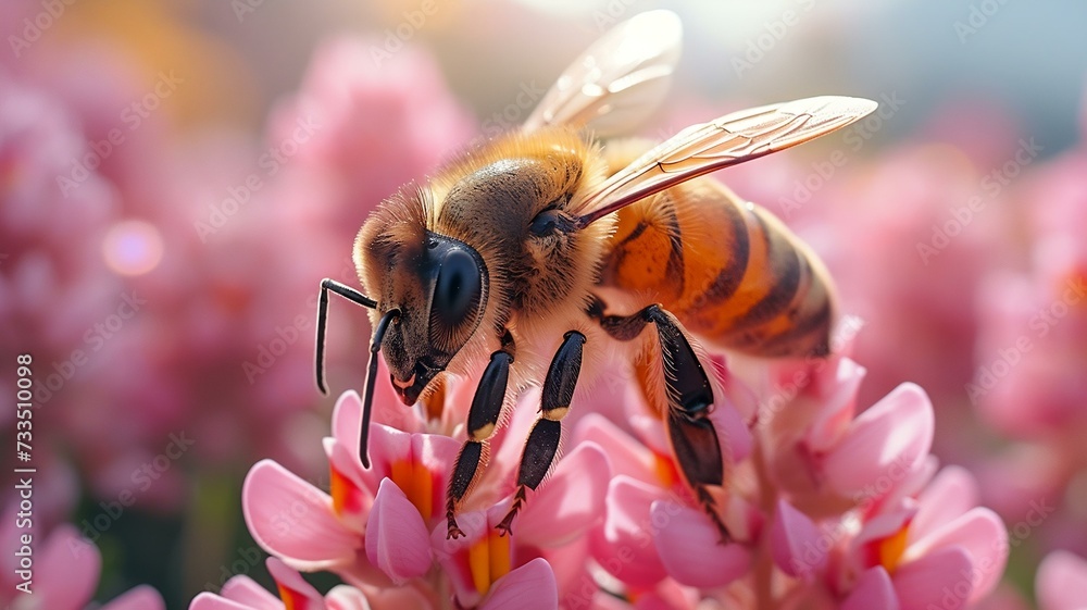 Bee on a Pink and Yellow Flower Close Up Bee on a Pink and Yellow Flower Close Up