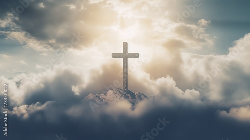 Majestic cross with cloud, conveying hope and spiritual inspiration, Good Friday and Easter Sunday concept