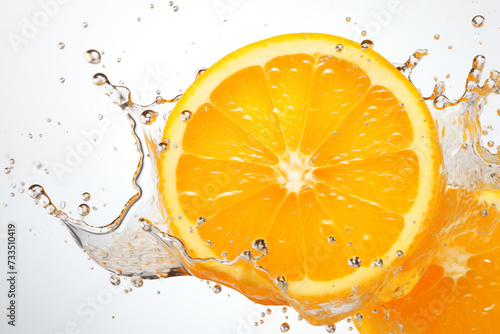 Half orange fruit with splash water isolated on white background