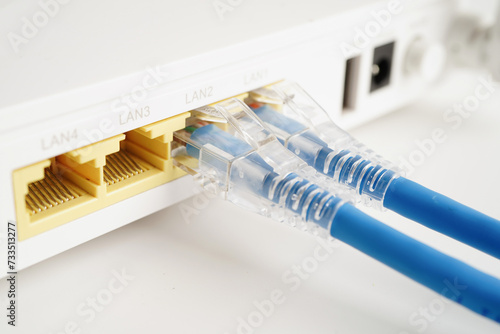 Ethernet cable with wireless router connect to internet service provider network.