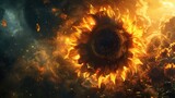 radiant sunflowershadowy black hole spinning in an eternal orbit surrealist art 3D animation Unique