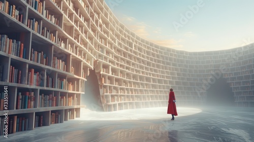 boundless librarysingle unread book existing in an infinite loop surrealist art 3D animation Unique