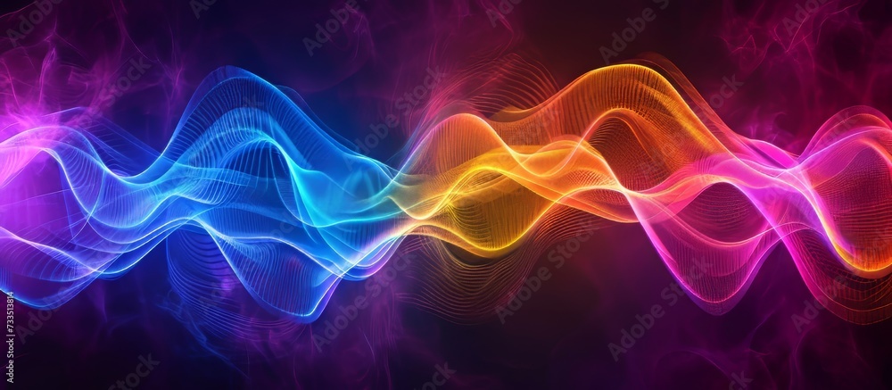 Colored sine vibrations and fractal elements create a backdrop for your design on sound equalizer, music spectrum, and quantum probability.