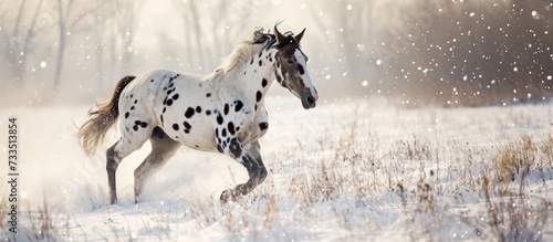 Stunning Winter Scene  Beautiful Appaloosa Horse Running Through Winter Wonderland